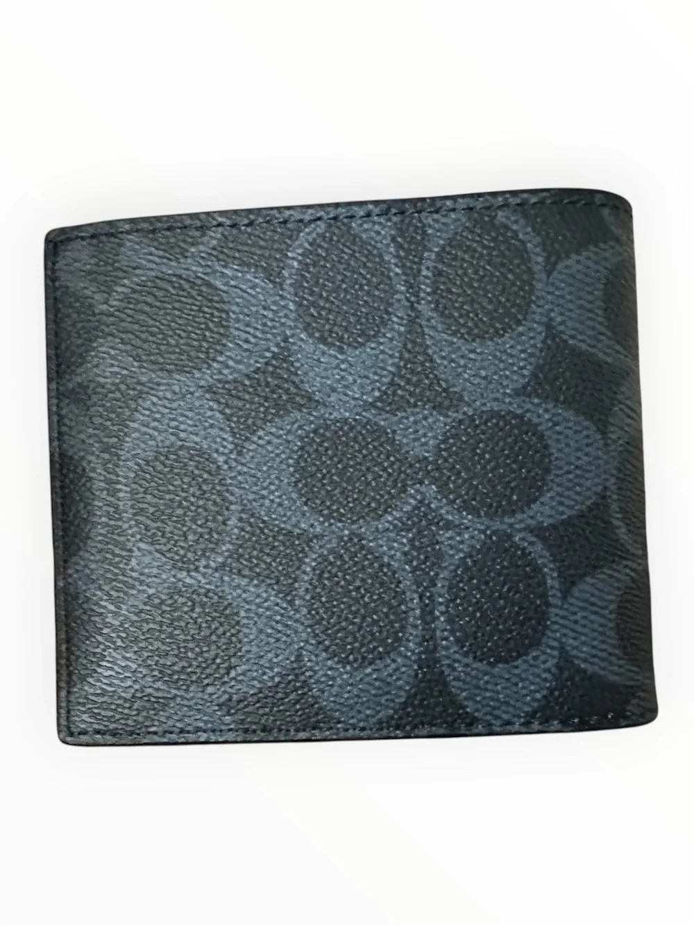 Coach Men's Signature Canvas ID Billfold Wallet Ink Blue Dark Charcoal NWT CY394